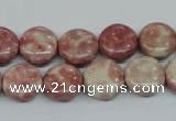 CRF256 15.5 inches 12mm flat round dyed rain flower stone beads