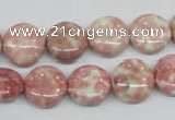 CRF257 15.5 inches 14mm flat round dyed rain flower stone beads