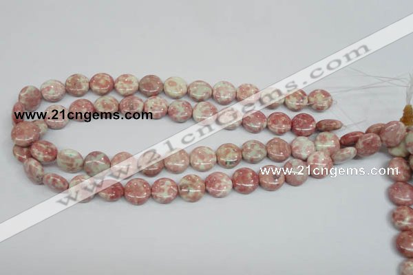 CRF257 15.5 inches 14mm flat round dyed rain flower stone beads