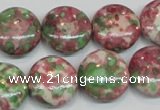 CRF32 15.5 inches 16mm flat round dyed rain flower stone beads