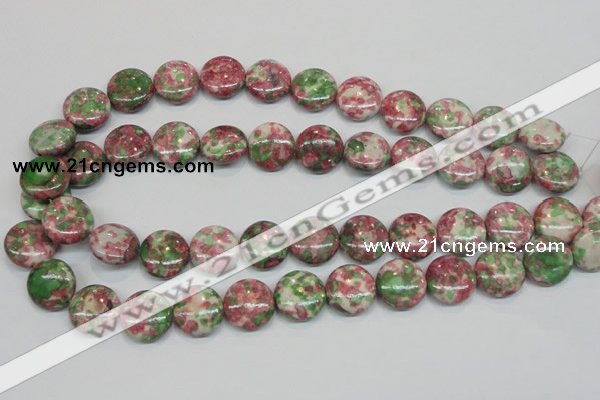 CRF32 15.5 inches 16mm flat round dyed rain flower stone beads