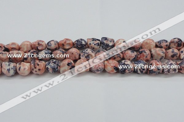 CRF359 15.5 inches 11*12mm skull dyed rain flower stone beads