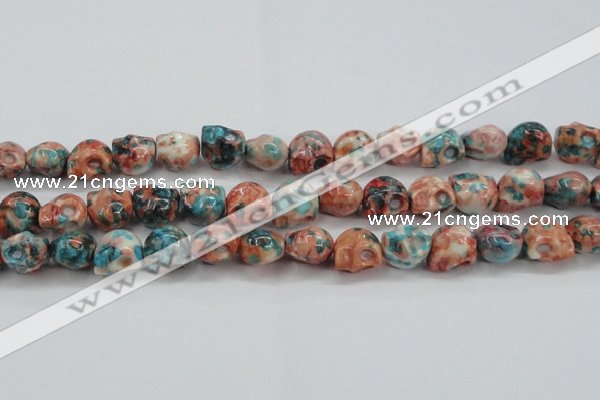 CRF361 15.5 inches 11*12mm skull dyed rain flower stone beads