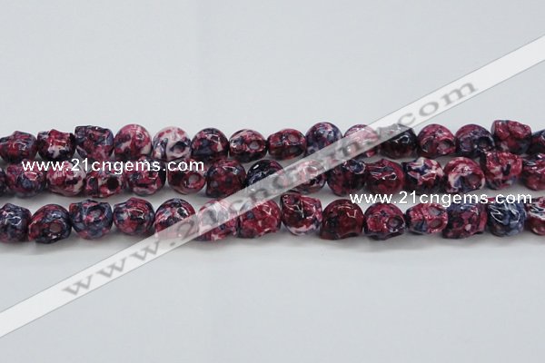 CRF364 15.5 inches 11*12mm skull dyed rain flower stone beads