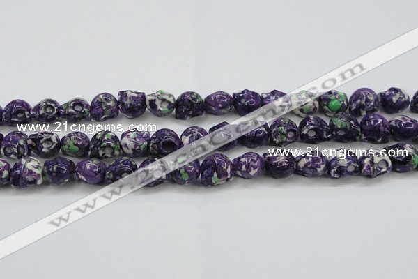 CRF365 15.5 inches 11*12mm skull dyed rain flower stone beads