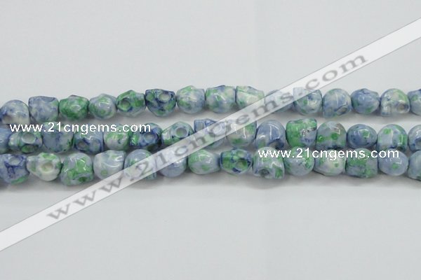 CRF368 15.5 inches 11*12mm skull dyed rain flower stone beads