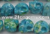 CRF369 15.5 inches 11*12mm skull dyed rain flower stone beads