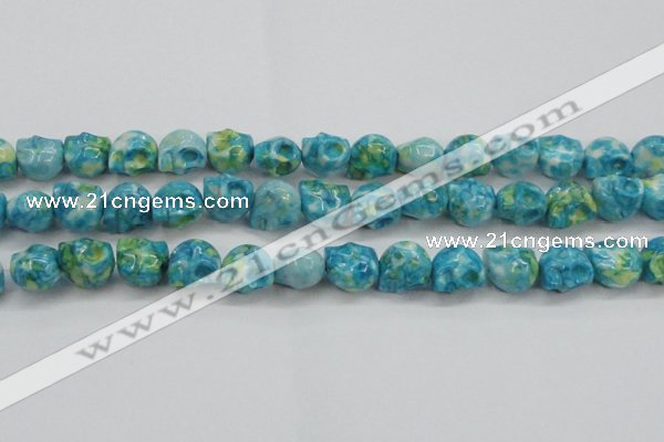 CRF369 15.5 inches 11*12mm skull dyed rain flower stone beads