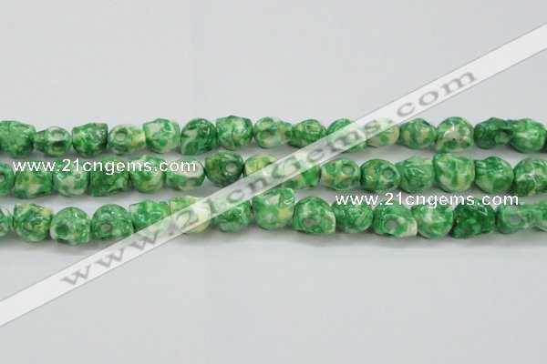 CRF371 15.5 inches 11*12mm skull dyed rain flower stone beads