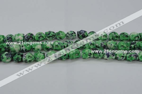 CRF372 15.5 inches 11*12mm skull dyed rain flower stone beads