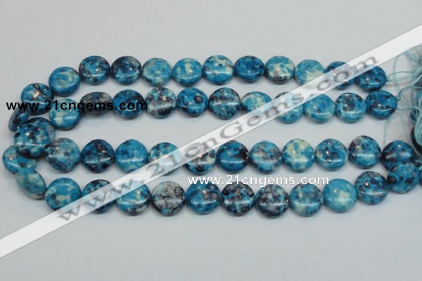 CRF69 15.5 inches 16mm flat round dyed rain flower stone beads