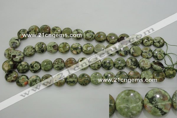 CRH142 15.5 inches 14mm flat round rhyolite gemstone beads