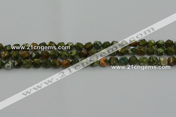 CRH161 15.5 inches 6mm faceted nuggets rhyolite gemstone beads