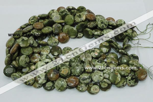 CRH37 15.5 inches 16mm flat round rhyolite beads wholesale