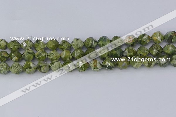 CRH537 15.5 inches 10mm faceted nuggets rhyolite gemstone beads