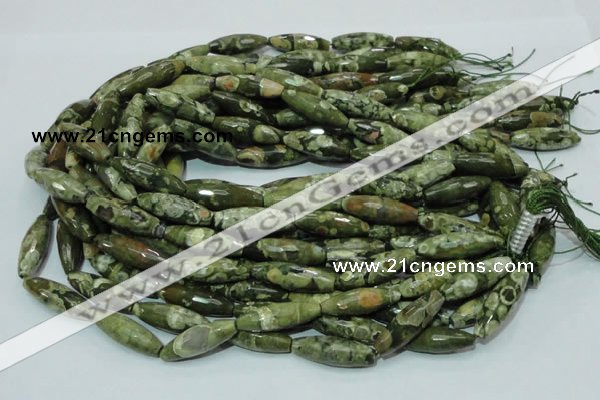 CRH70 15.5 inches 10*30mm faceted rice rhyolite beads wholesale