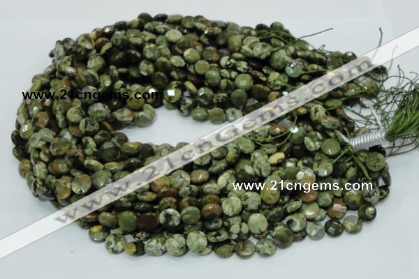 CRH83 15.5 inches 10mm faceted flat round rhyolite beads wholesale