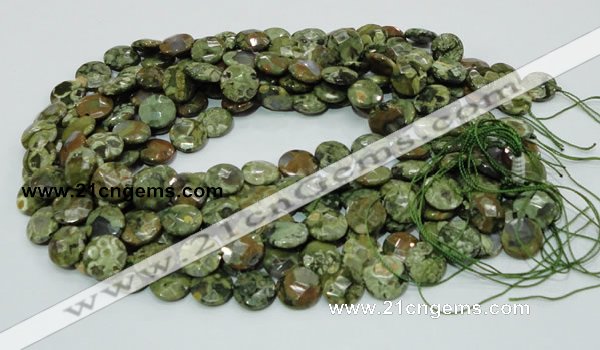 CRH84 15.5 inches 12mm faceted flat round rhyolite beads wholesale