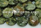 CRH85 15.5 inches 14mm faceted flat round rhyolite beads wholesale