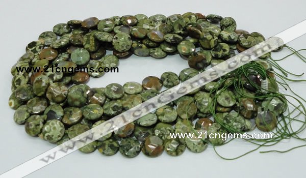 CRH85 15.5 inches 14mm faceted flat round rhyolite beads wholesale