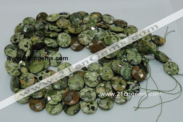 CRH86 15.5 inches 16mm faceted flat round rhyolite beads wholesale