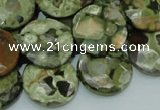 CRH87 15.5 inches 20mm faceted flat round rhyolite beads wholesale