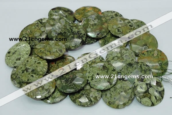 CRH88 15.5 inches 40mm faceted flat round rhyolite beads wholesale