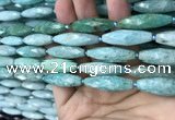 CRI112 15.5 inches 10*30mm faceted rice amazonite gemstone beads