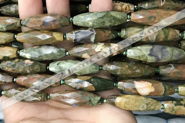 CRI115 15.5 inches 10*30mm faceted rice rhyolite gemstone beads