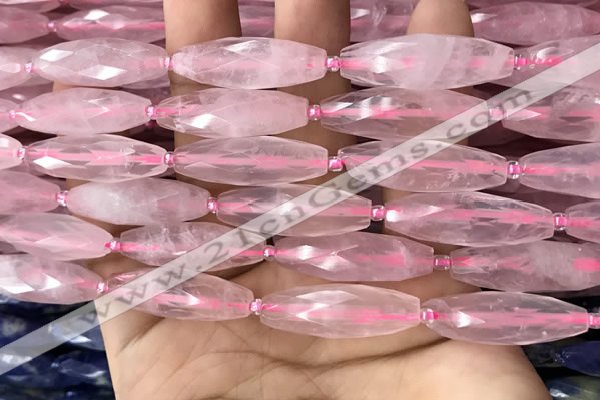 CRI117 15.5 inches 10*30mm faceted rice rose quartz beads