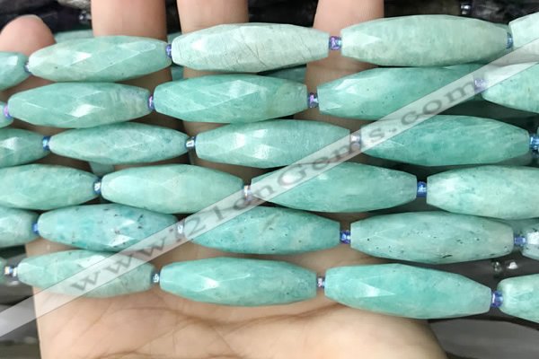 CRI120 15.5 inches 10*30mm faceted rice amazonite gemstone beads