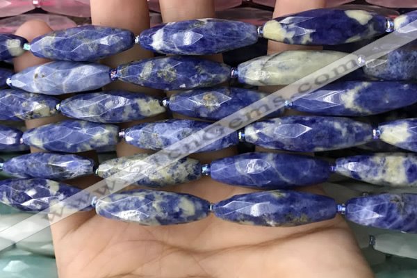 CRI121 15.5 inches 10*30mm faceted rice sodalite gemstone beads