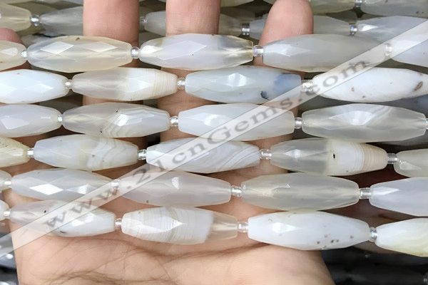 CRI124 15.5 inches 10*30mm faceted rice agate gemstone beads