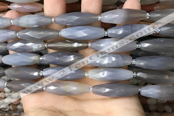 CRI125 15.5 inches 10*30mm faceted rice grey agate gemstone beads