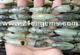 CRI133 15.5 inches 10*30mm faceted rice green rutilated quartz beads