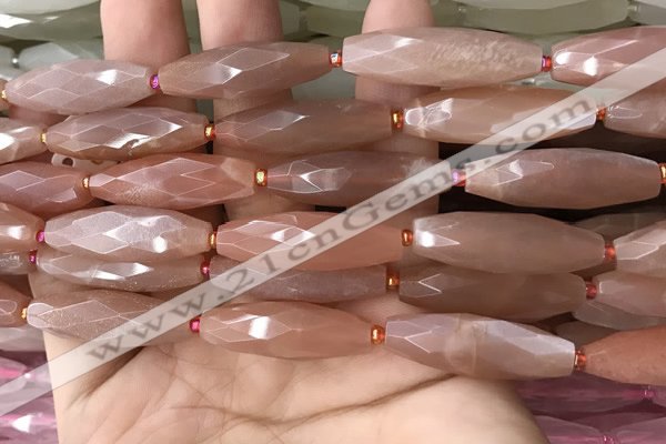 CRI137 15.5 inches 10*30mm faceted rice moonstone gemstone beads