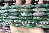 CRI148 15.5 inches 10*30mm faceted rice ruby zoisite beads