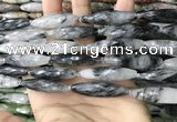 CRI155 15.5 inches 10*38mm faceted rice black rutilated quartz beads