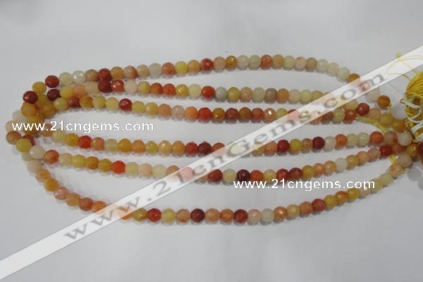 CRJ401 15.5 inches 6mm faceted round red & yellow jade beads