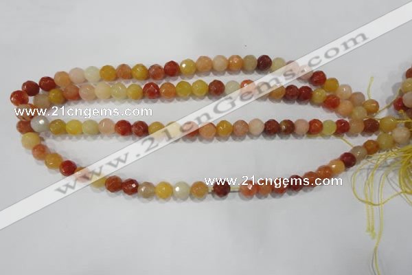 CRJ402 15.5 inches 8mm faceted round red & yellow jade beads