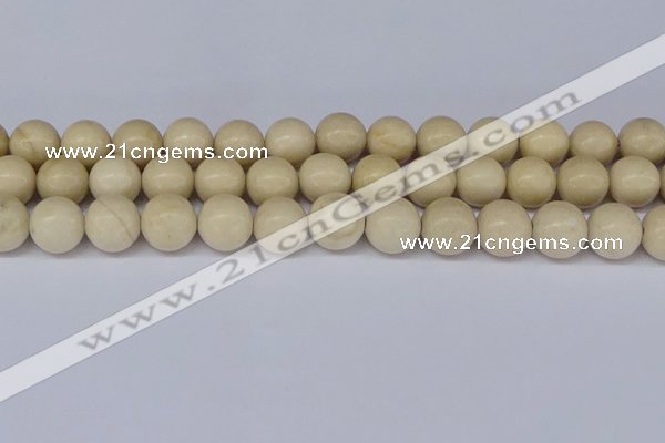 CRJ605 15.5 inches 14mm round white fossil jasper beads wholesale