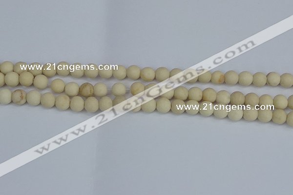 CRJ611 15.5 inches 6mm round matte white fossil jasper beads