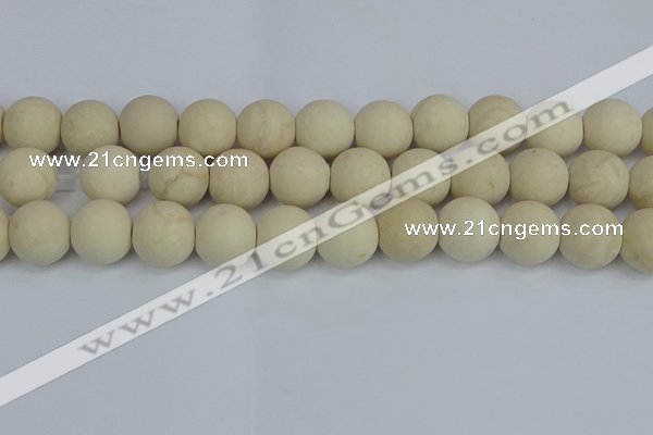 CRJ615 15.5 inches 14mm round matte white fossil jasper beads