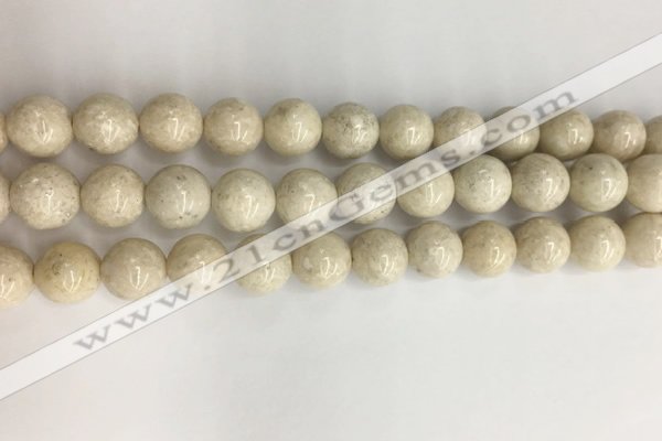 CRJ623 15.5 inches 10mm round white fossil jasper beads wholesale