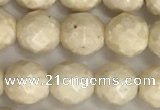 CRJ627 15.5 inches 6mm faceted round white fossil jasper beads