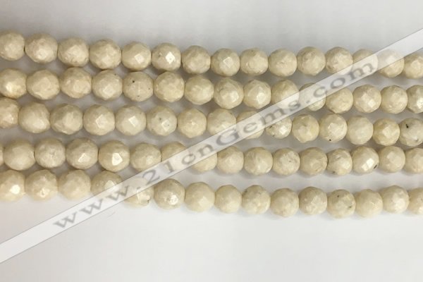 CRJ627 15.5 inches 6mm faceted round white fossil jasper beads