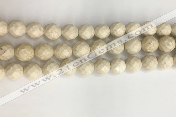 CRJ629 15.5 inches 10mm faceted round white fossil jasper beads