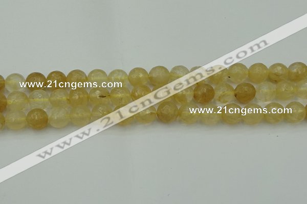 CRO1034 15.5 inches 12mm faceted round yellow watermelon quartz beads