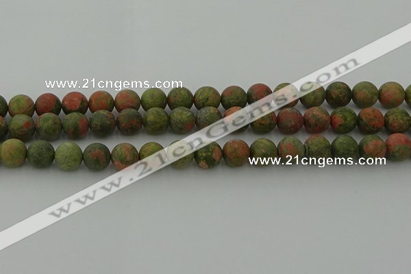 CRO1063 15.5 inches 10mm round matte unakite beads wholesale