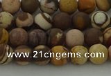 CRO1071 15.5 inches 6mm round matte brown zebra jasper beads